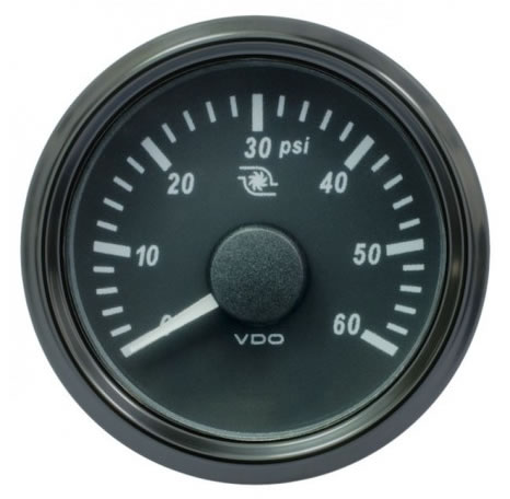 VDO SingleViu Turbo Pressure Gauges 60PSI Black 52mm